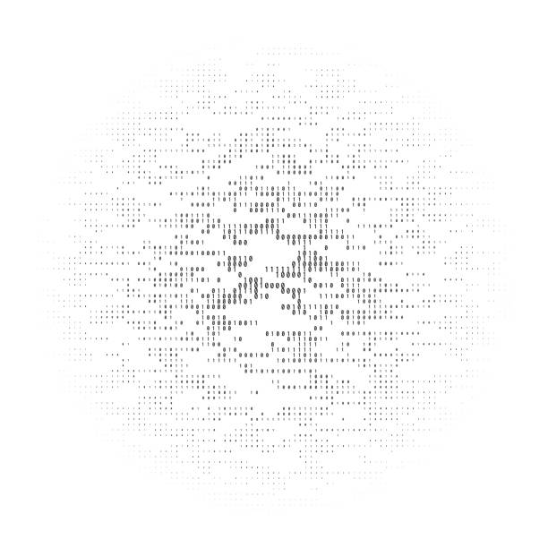 Small random binary zero and one digits forming circle with strong vignetting